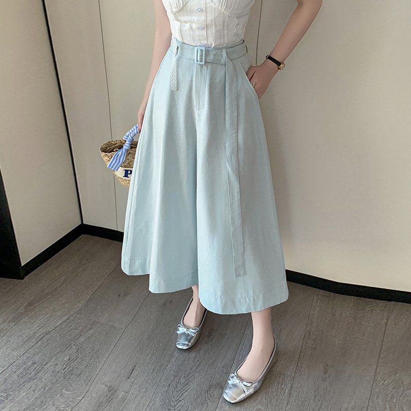 봄 여름 하이웨이스트 7부 와이드팬츠 루즈핏 포켓 플레어 치마바지 큐롯