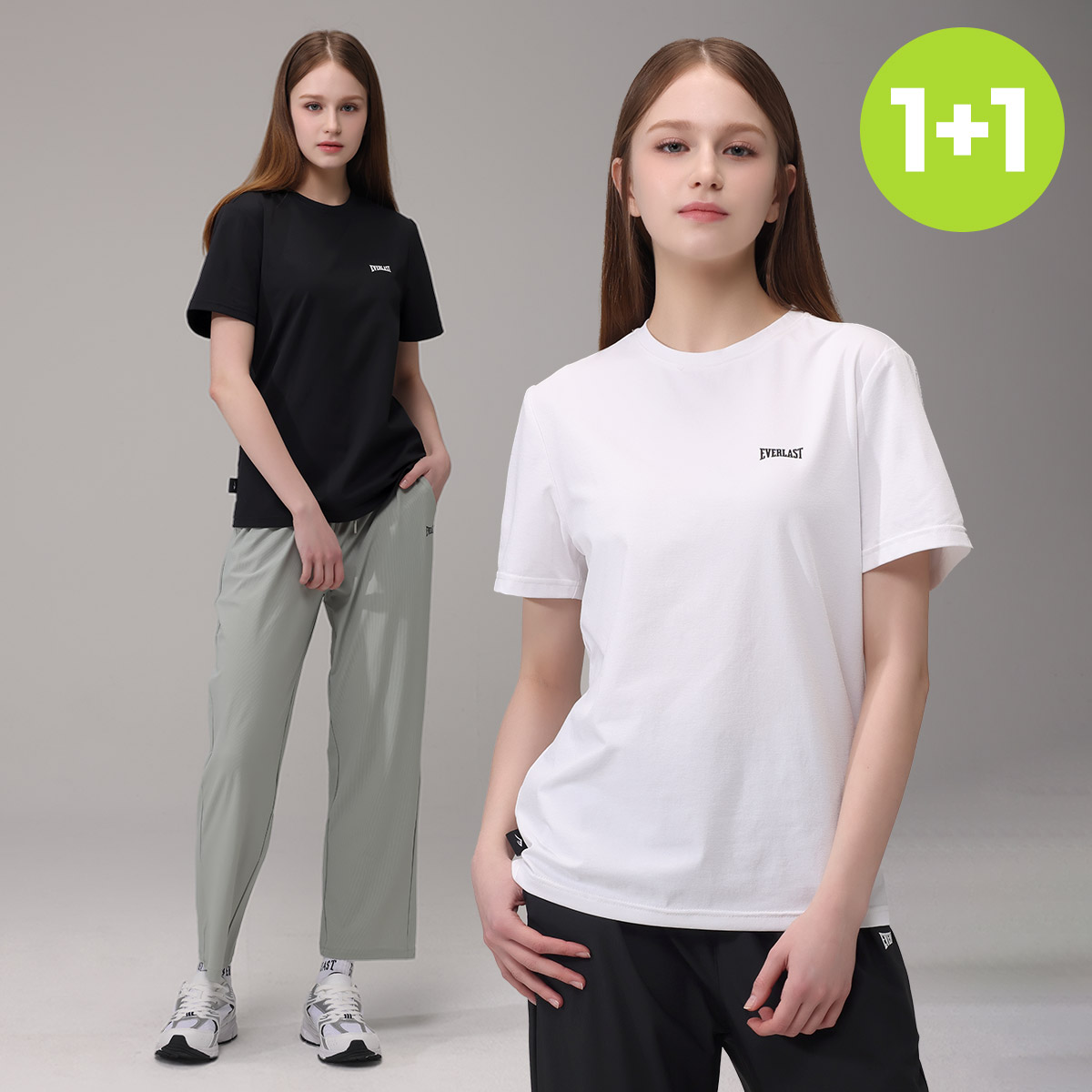 에버라스트 기능성 여성 반팔티 + 스트라이프 9부 팬츠