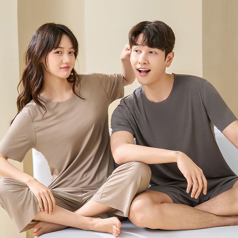 커플 여름 잠옷 빅사이즈 반팔 홈웨어 실내복 잠옷 세트 - 상세 이미지 4