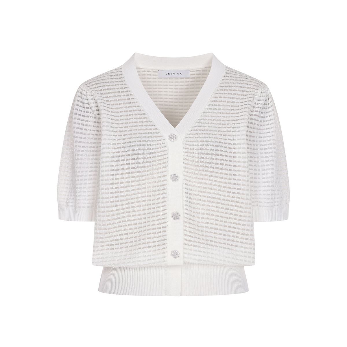 예시카 썸머 비스코스 시스루 진주 버튼 반팔 가디건 YJ4KC805