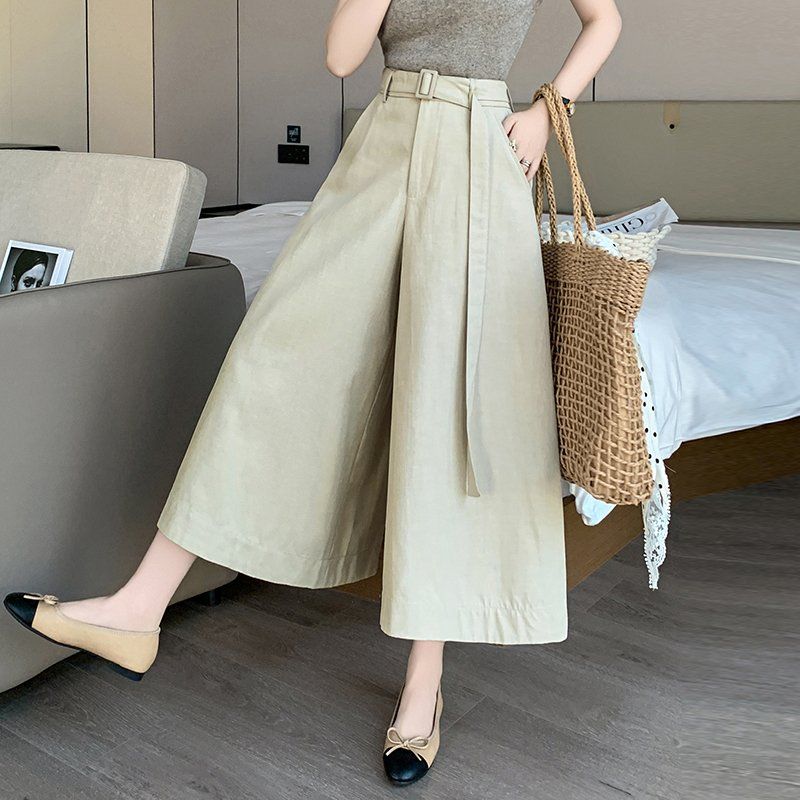 봄 여름 하이웨이스트 7부 와이드팬츠 루즈핏 포켓 플레어 치마바지 큐롯 - 상세 이미지 2