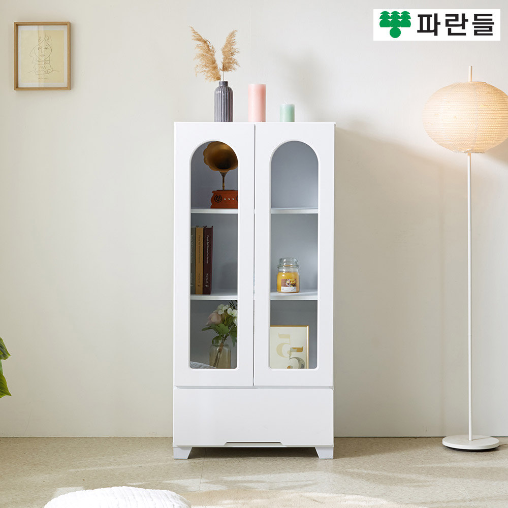 파란들가구 화이트 600 서랍 유리문장식장 수납장 거실장식장 - 메인 이미지