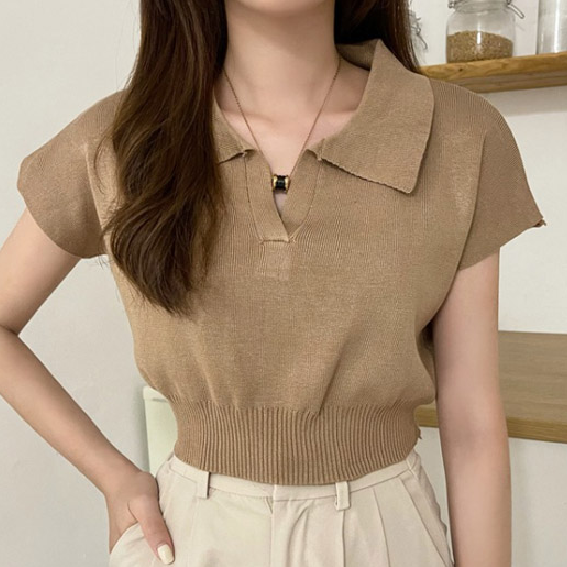 여성 티셔츠 여자 가을 봄 반팔 겨울 여름 기본 데일리 카라 크롭 무지 캐쥬얼 심플 예쁜 - 상품 이미지