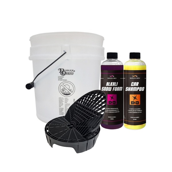 듀플렉스 듀 알칼리 스노우폼 500ml + 카샴푸 500ml + 투명 세차버킷 18L 색상랜덤 + 더트가드 + 워시보드 2PH 5종 패키지 - 상품 이미지
