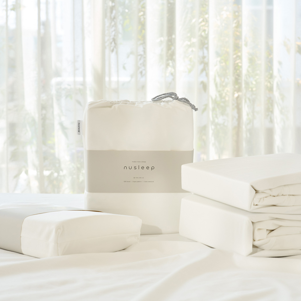 [진드기필터커버] 매트리스 방수커버 누슬립 텐셀 5면 무형광 침대 두꺼운 밀크화이트, Q(퀸)