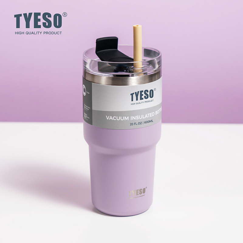 TYESO 대용량 텀블러 빨대 스텐텀블러 보냉 보온 텀블러 손잡이 고품질 600ml, 블랙 - 상세 이미지 4