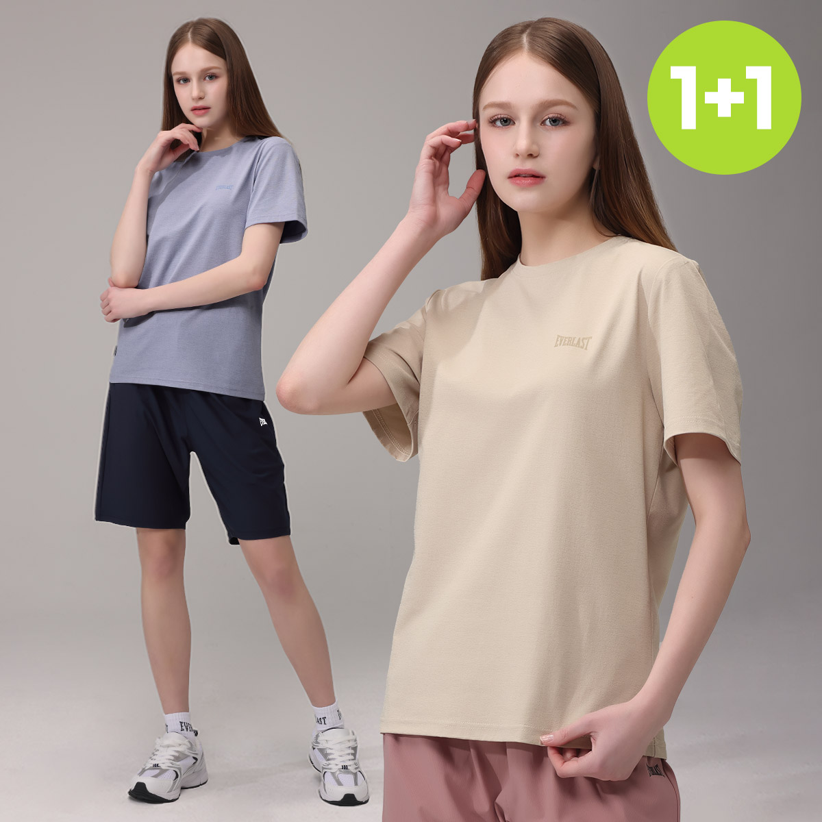 에버라스트 기능성 여성 반팔티 + 스트라이프 5부 팬츠