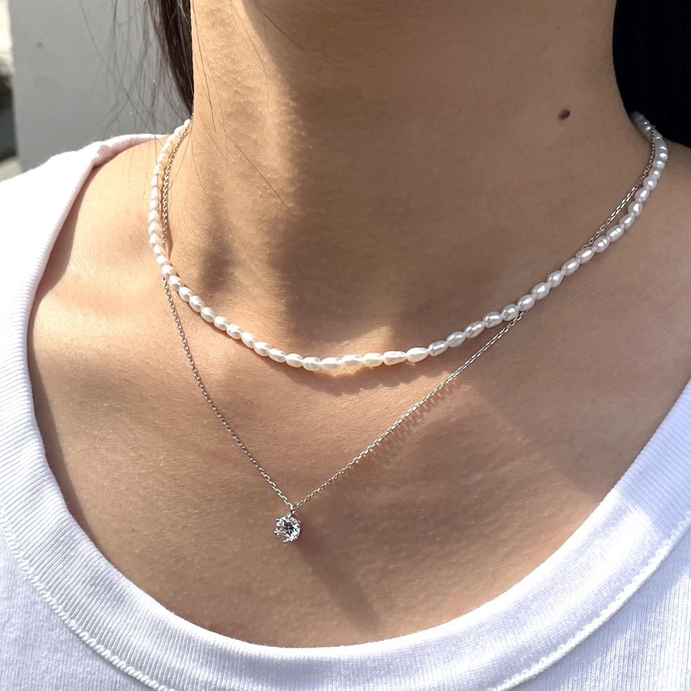 14K 2mm 밥풀 담수 진주 초커 목걸이 레이어드 데일리 - 상세 이미지 3