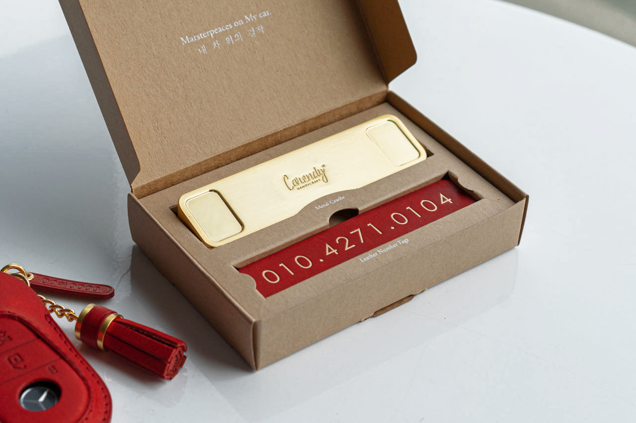 카렌디 자동차 차량용 메탈 가죽 전화번호 주차번호판 제품 이미지