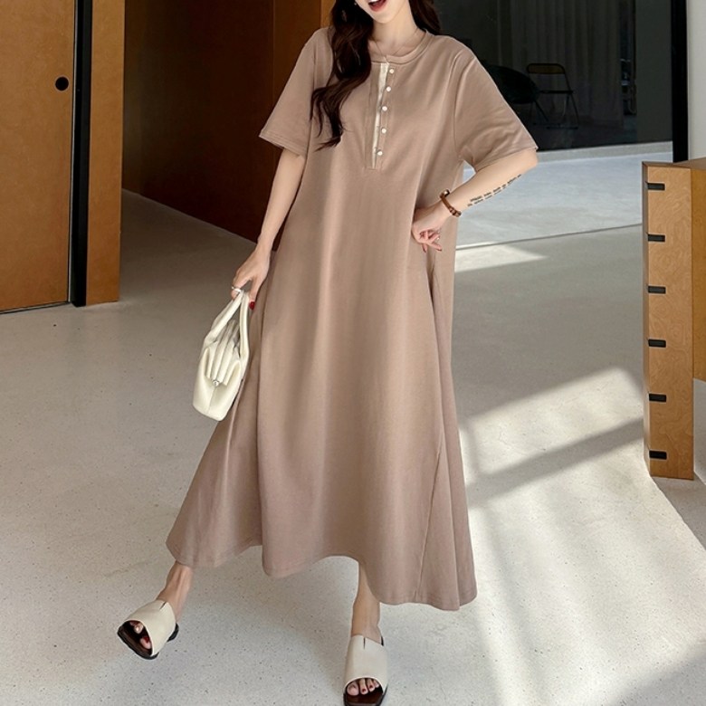 잇츠스타일 [L~3XL] 빅사이즈 오픈 버튼 칼라 단락 반팔 원피스  111724 : 잇츠스타일