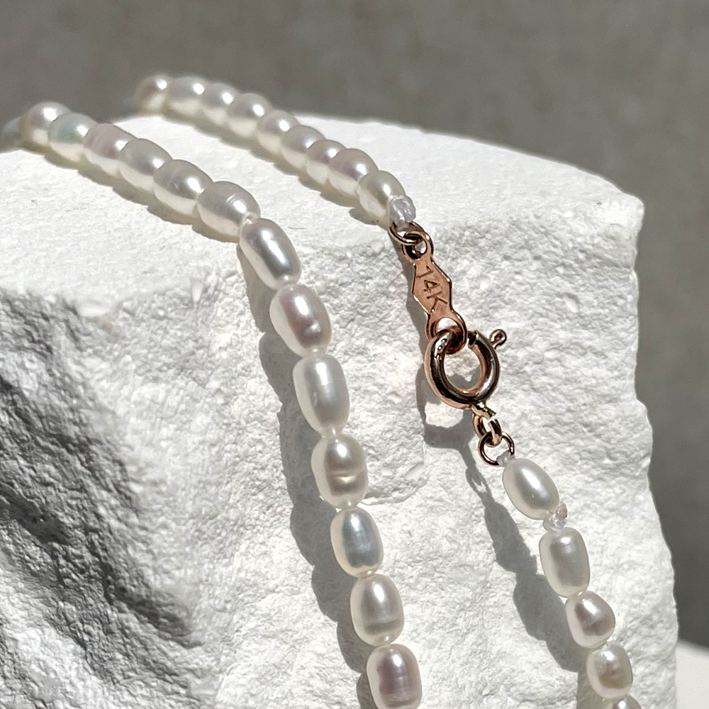 14K 2mm 밥풀 담수 진주 초커 목걸이 레이어드 데일리 이미지 7