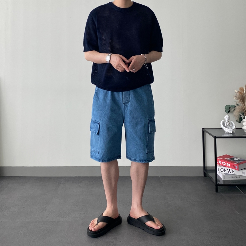 1+1 남자밴딩청반바지 와이드 남성버뮤다데님팬츠 카고청반바지 - 상세 이미지 4