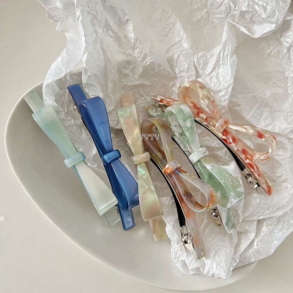리본머리핀 고급 프랑스삔 반머리 자동핀 옆머리 포인트 - 상품 이미지