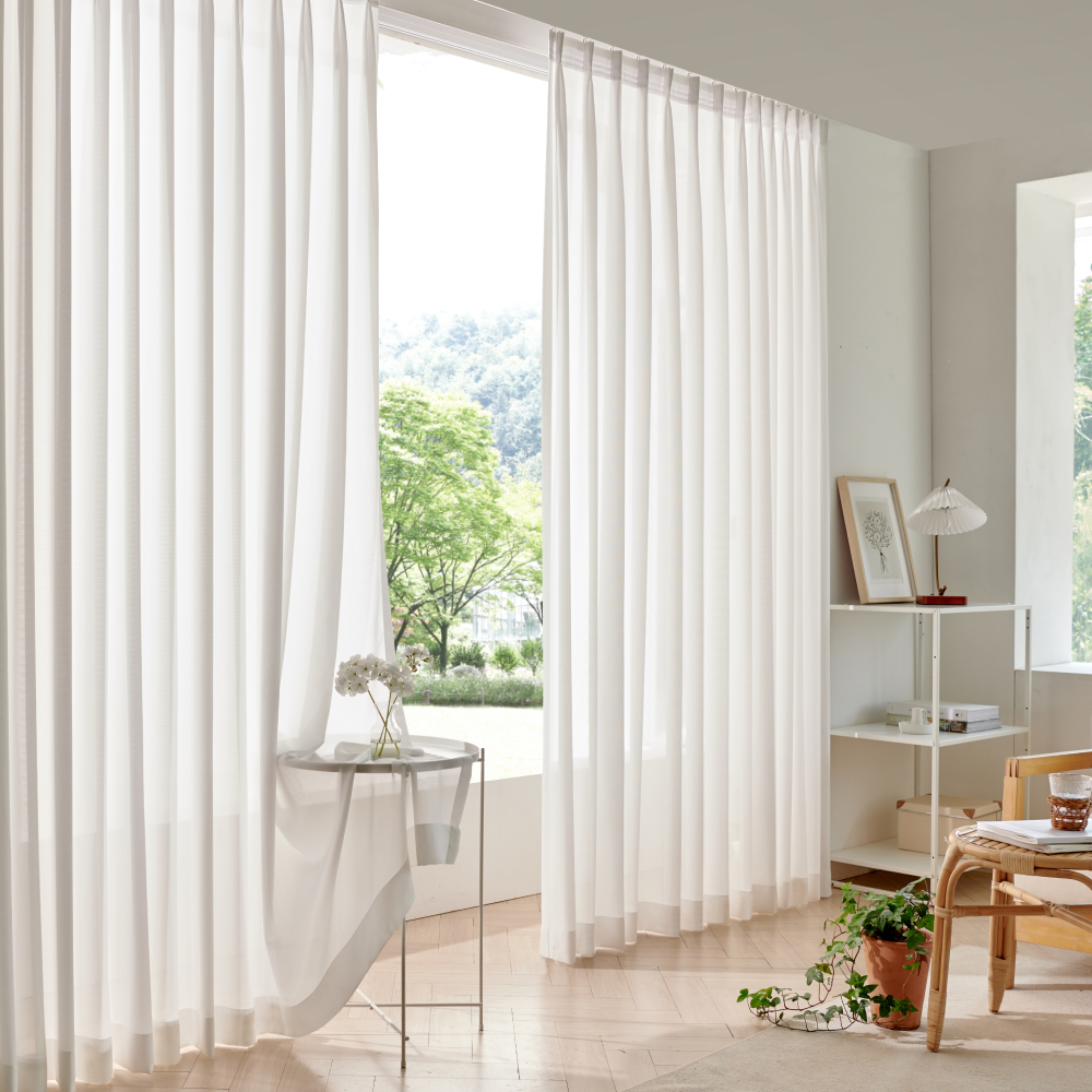 화이트 쉬폰 속지커튼 나비주름+형상기억 가공 비침있는 얇은 차르르 속지커튼