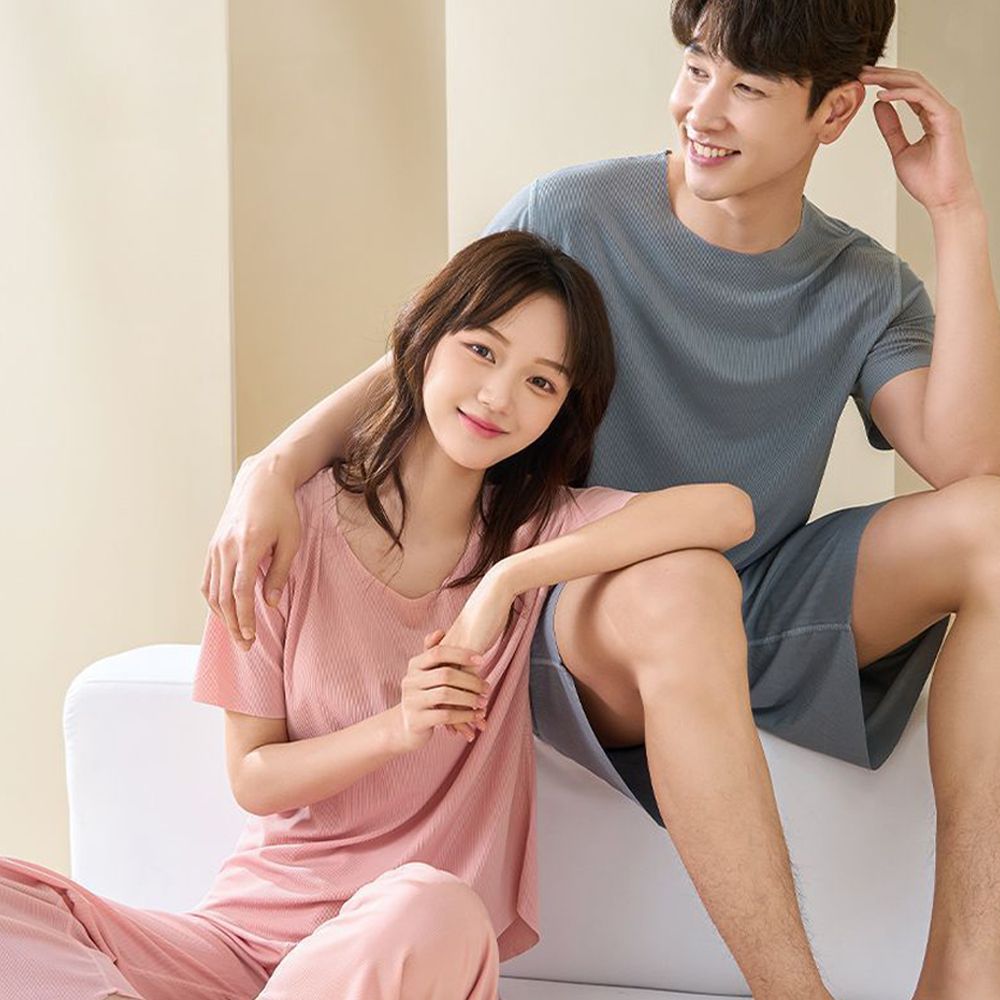 커플 여름 잠옷 빅사이즈 반팔 홈웨어 실내복 잠옷 세트 - 상세 이미지 5