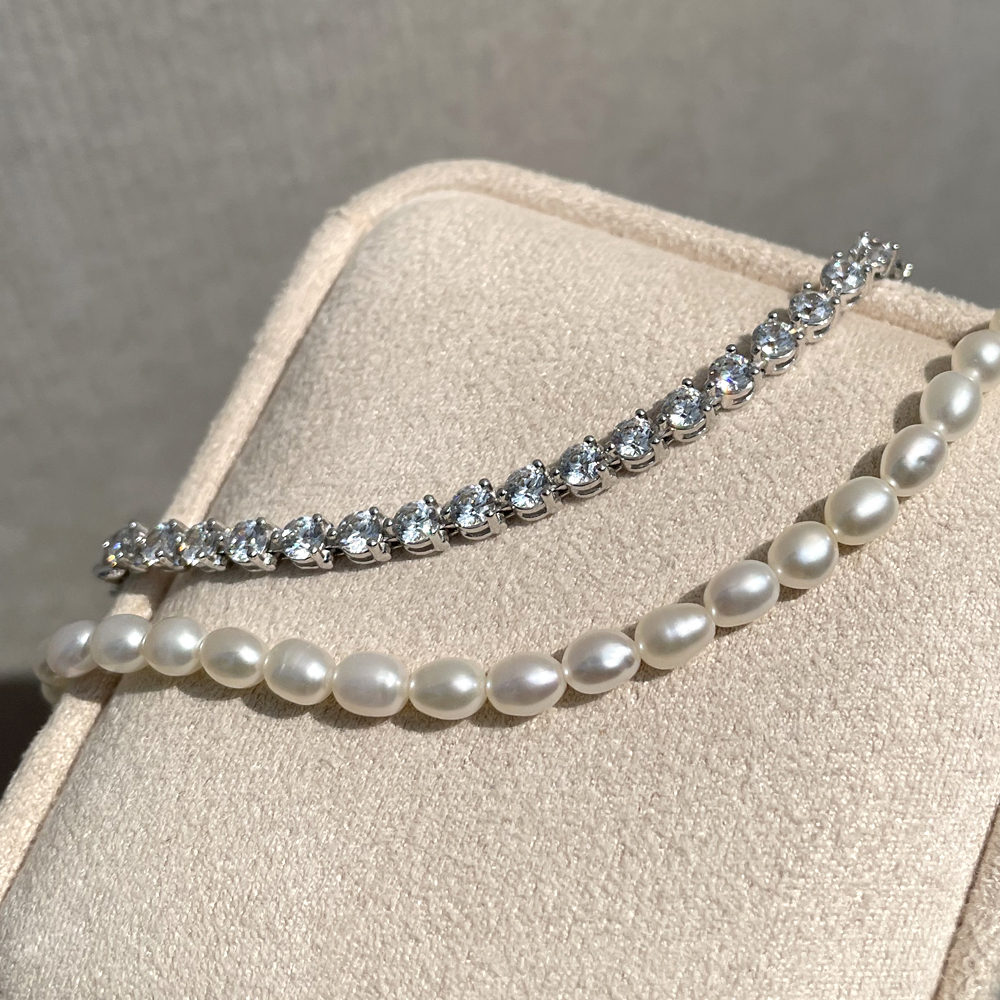 14K 3mm 밥풀 담수 진주 팔찌 레이어드 데일리 이미지 8