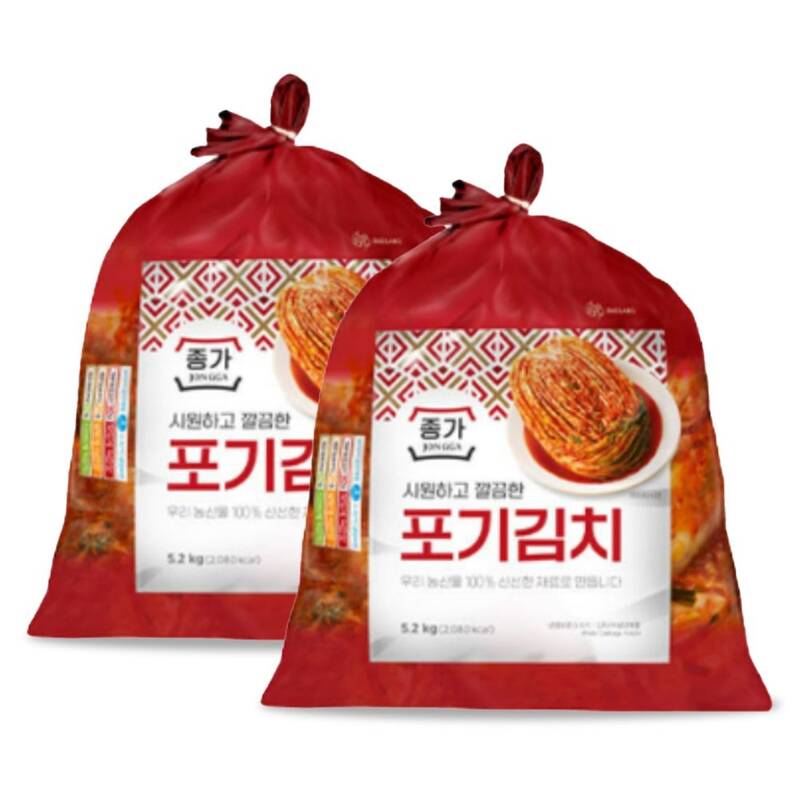 종가 중부식 포기김치 10.4kg (5.2kg X 2) 종가집김치 65486 : 글로벌102