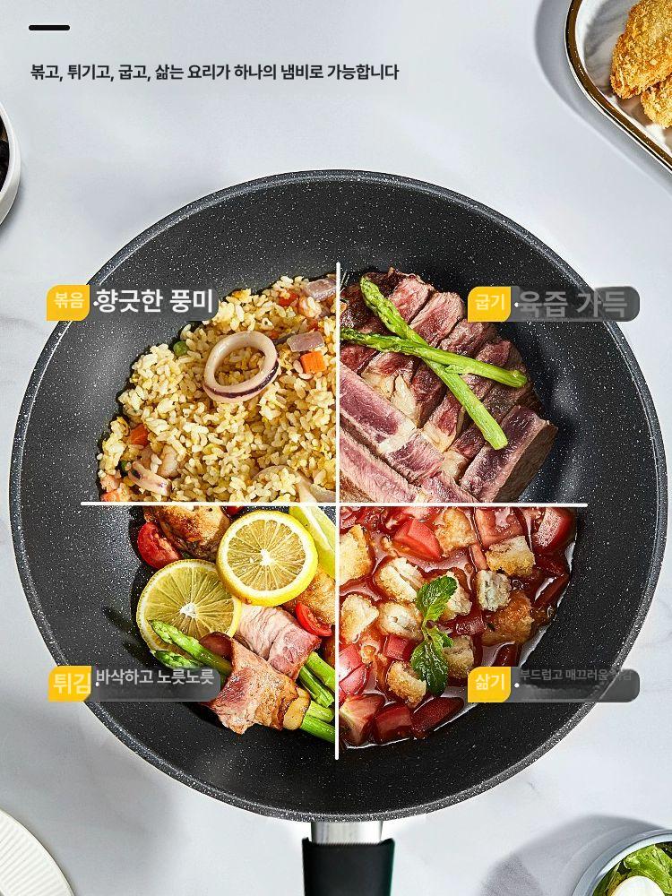 스톤 프라이팬 인덕션팬 스톤팬 볶음팬 튀김팬 가정용팬 미니팬 후라이팬세트 28CM 무뚜껑나무 주걱 - 상세 이미지 4