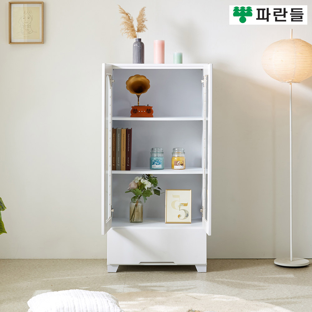 파란들가구 화이트 600 서랍 유리문장식장 수납장 거실장식장 - 상세 이미지 3