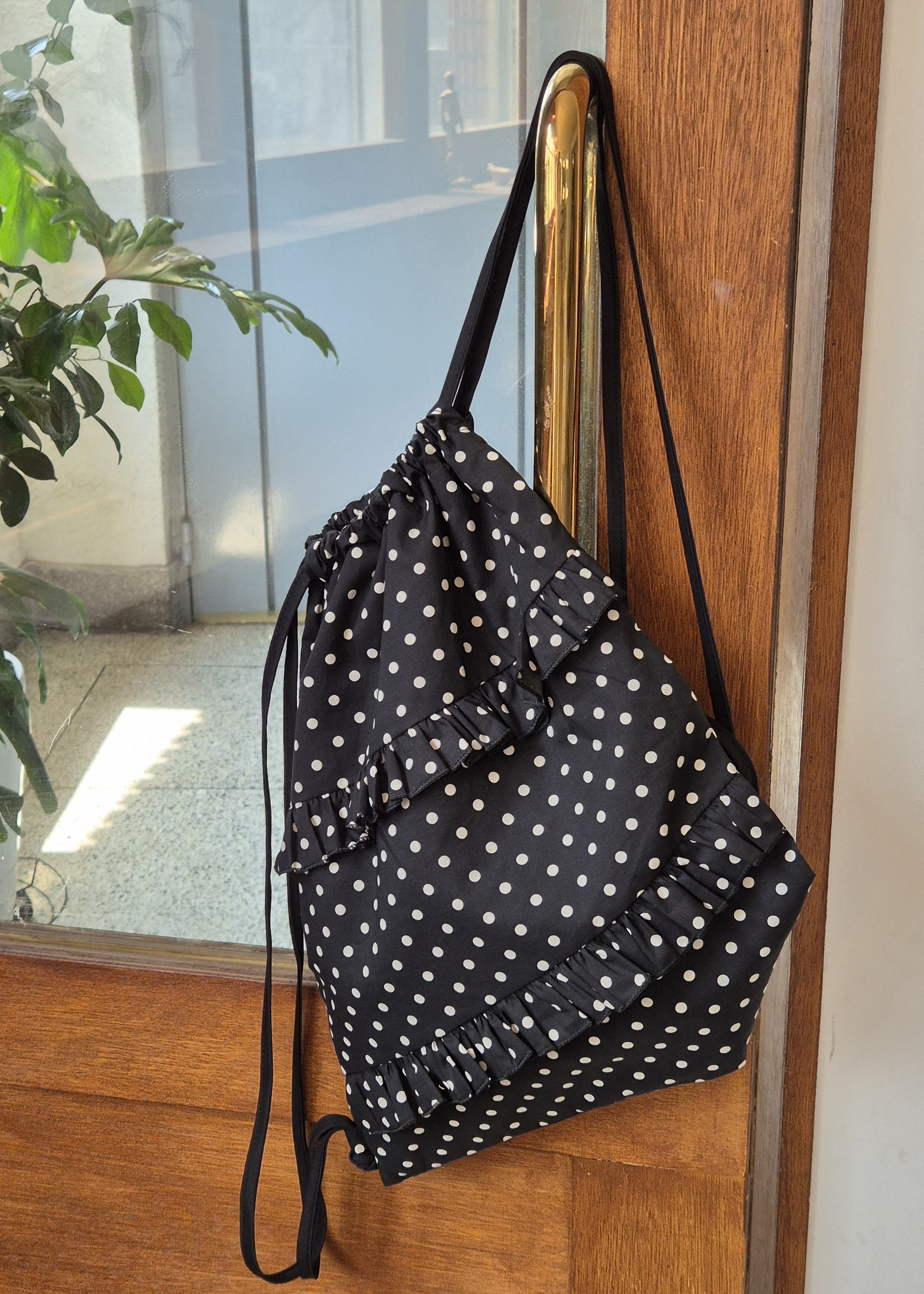 리햅 세린 도트 프릴 백팩 가벼운 셔링 스트링 여성용 데일리가방