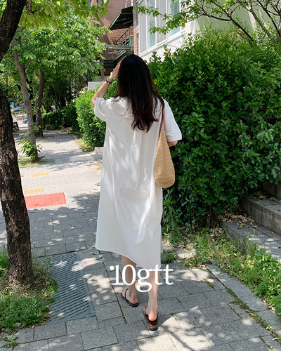 [자체제작] 여름 루즈핏 소일 반팔 셔츠 롱 원피스 OPS059 - 상세 이미지 5