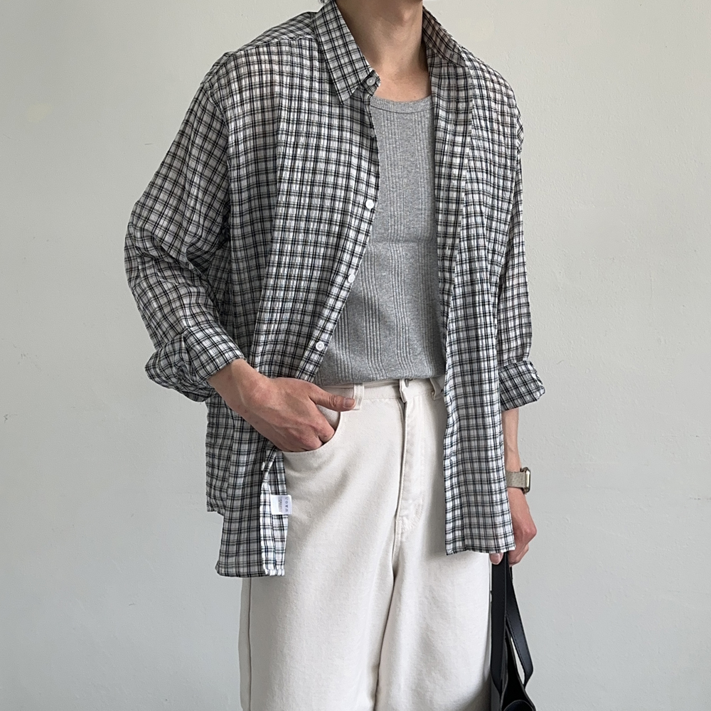 남자 체크셔츠 오버핏 여름 린넨 남방 남자 셔츠