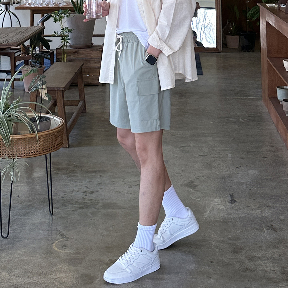 쿨링 아이스 팬츠 나일론 바지 밴딩 카고 여름 남자 반바지 - 상세 이미지 4