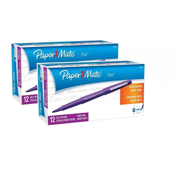 Paper Mate 8450152 플레어 다공성 펠트 팁 펜, 미디엄 포인트, 퍼플, 24팩 : 글로벌굿즈.
