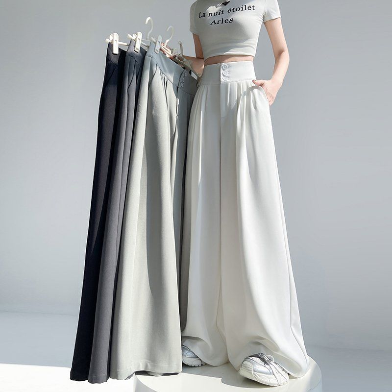 봄 여름 하이웨이스트 3가지기장 핀턱 와이드팬츠 쿨링 아이스실크 롱 슬랙스 - 상세 이미지 4