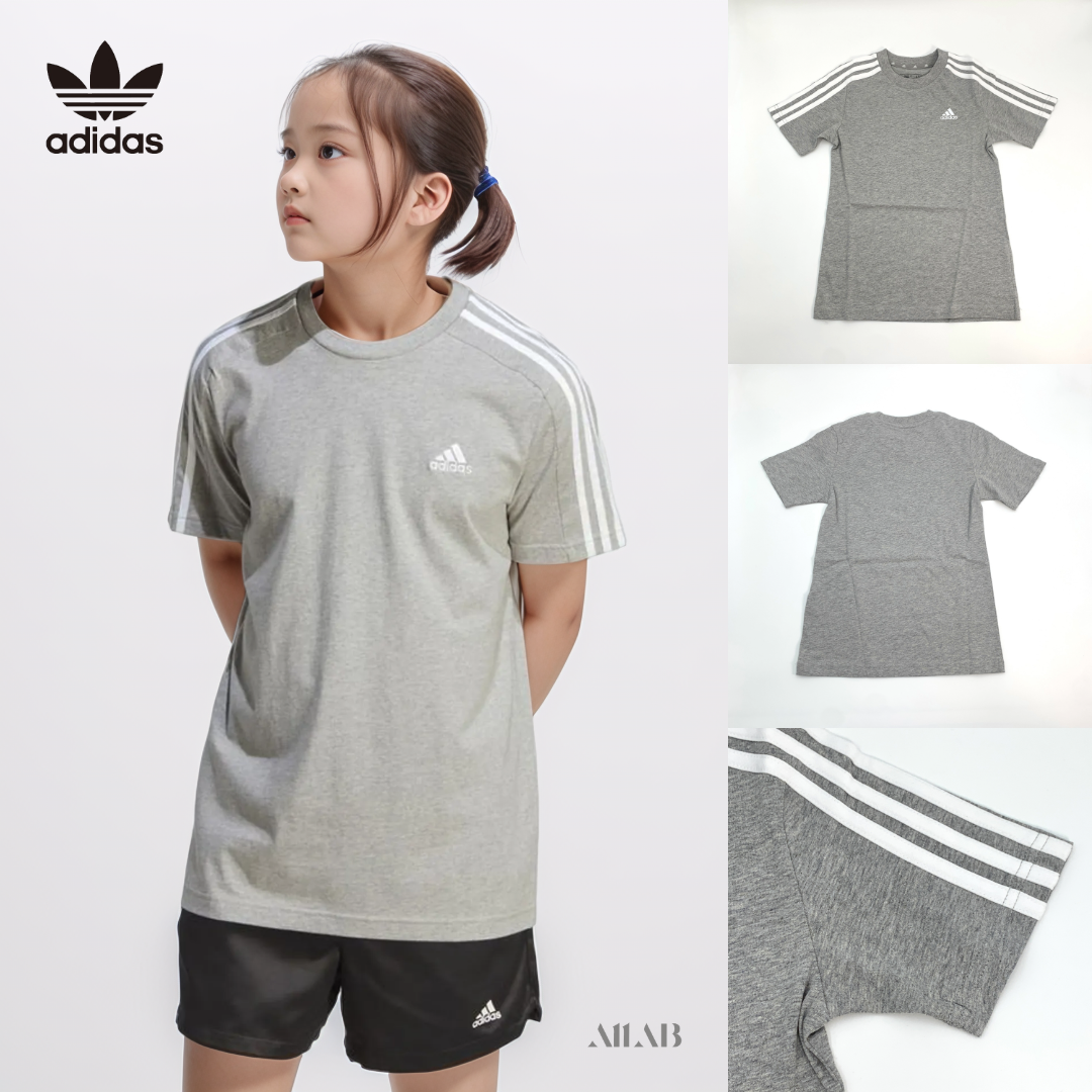 [오늘출발] 아디다스 키즈 반팔티 초등학생 주니어 어린이 공용 여름 면 반팔 티셔츠 에센셜그레이, 130
