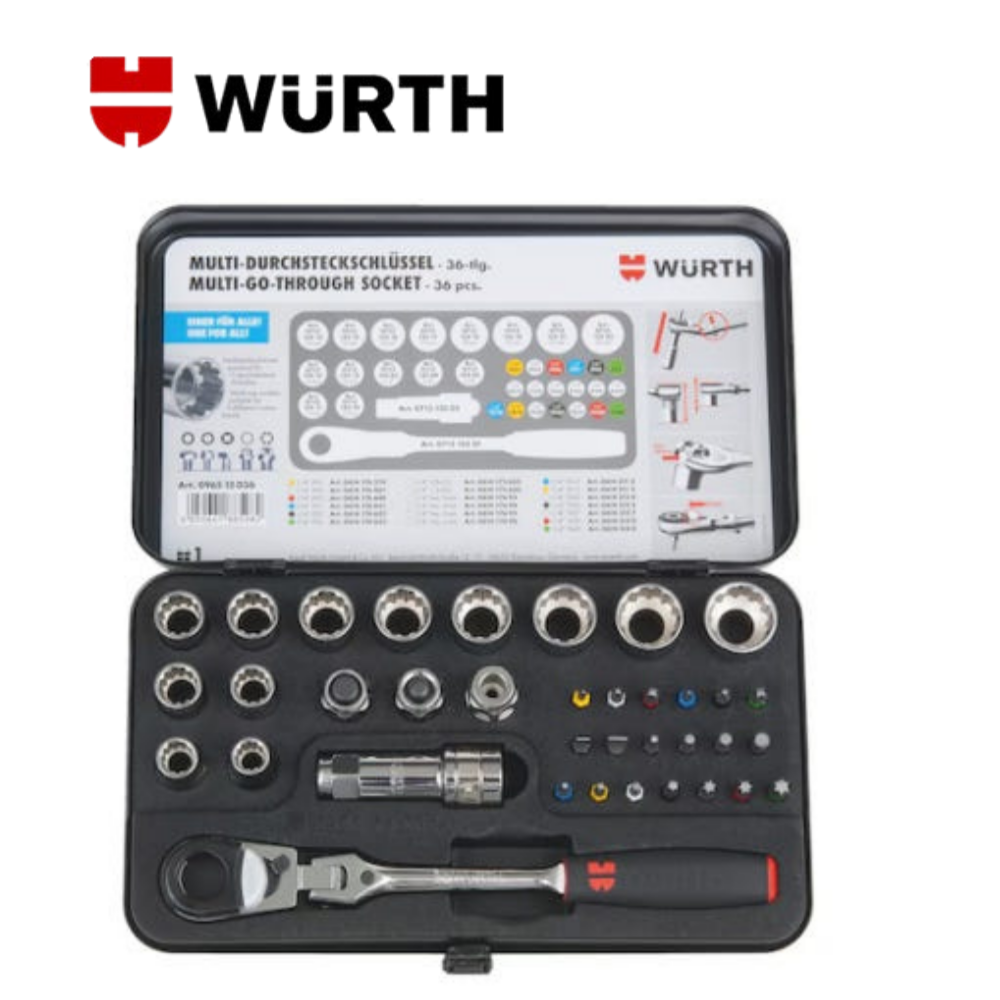 [공식몰]WURTH 뷔르트 관통형 라쳇, 멀티 소켓 렌치 세트 36PCS - 상품 이미지