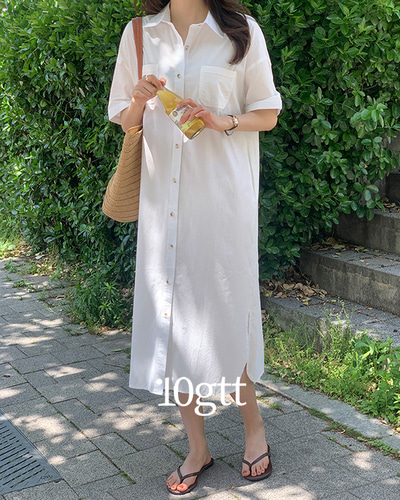 [자체제작] 여름 루즈핏 소일 반팔 셔츠 롱 원피스 OPS059 - 상세 이미지 4