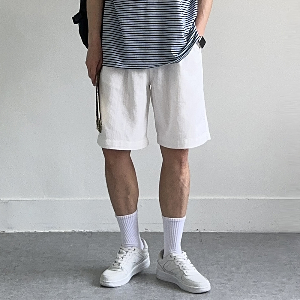 남자 반바지 여름 밴딩 5부 와이드 남자 면 반바지 - 상세 이미지 2