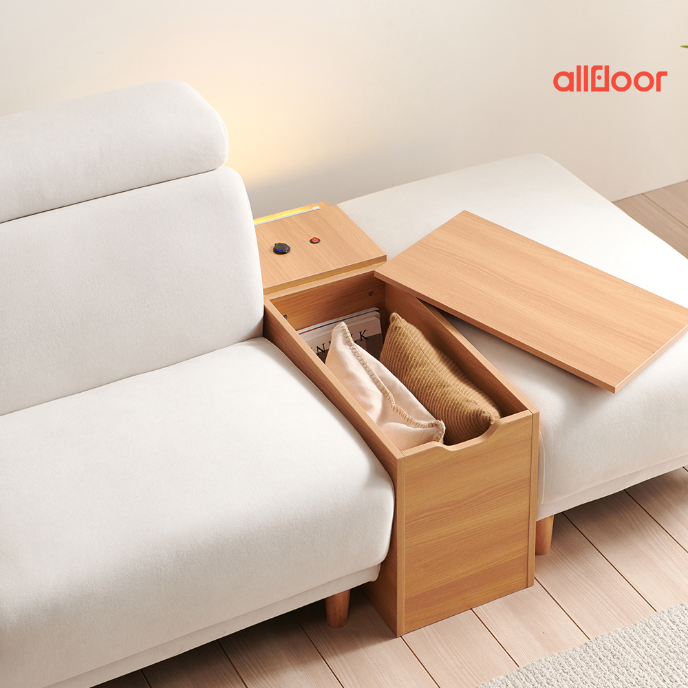 올플로어 플러피 3인용 소파 헤드틸팅 아쿠아텍스 생활방수 패브릭 우형, 아이보리