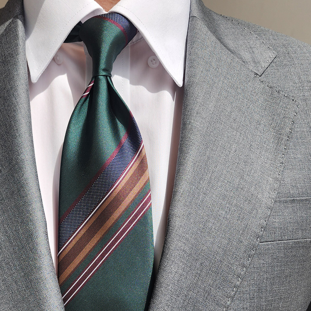 제임스핏 시그니처 레지멘탈 스트라이프 그린 남자 정장 넥타이