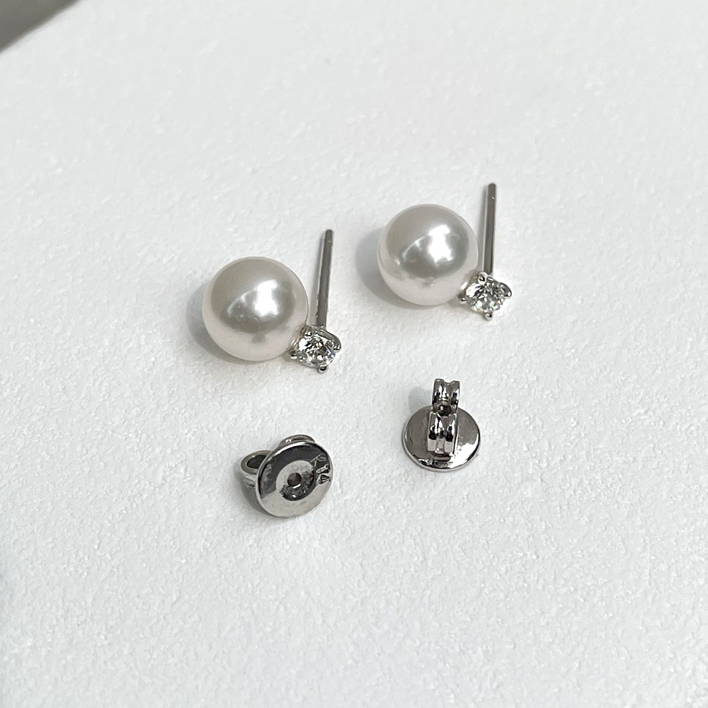 14K 18K 아코야 해수 8mm 진주 1부 천연 다이아 스터드 침 귀걸이 (현대,우신) 이미지 7