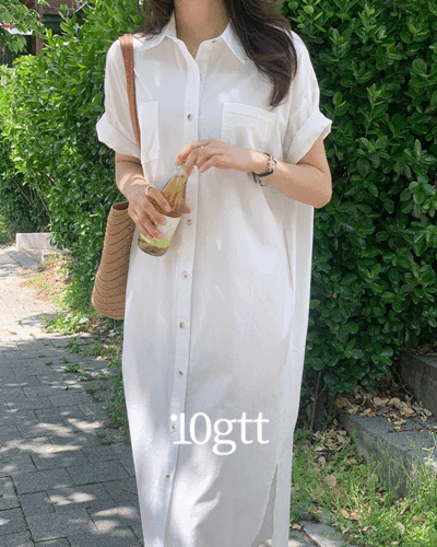 [자체제작] 여름 루즈핏 소일 반팔 셔츠 롱 원피스 OPS059