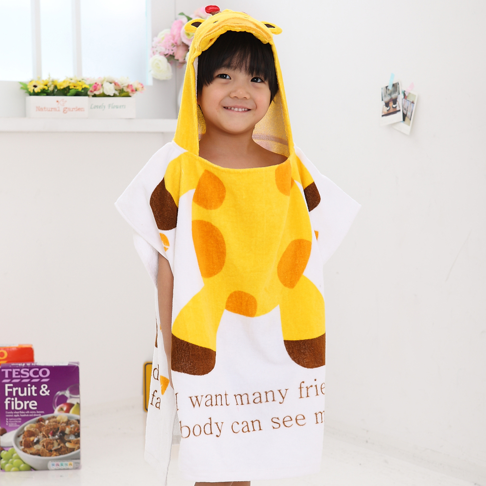 유아비치가운 아기 샤워 목욕 가운 샤워타올 키즈 후드 판초 기린