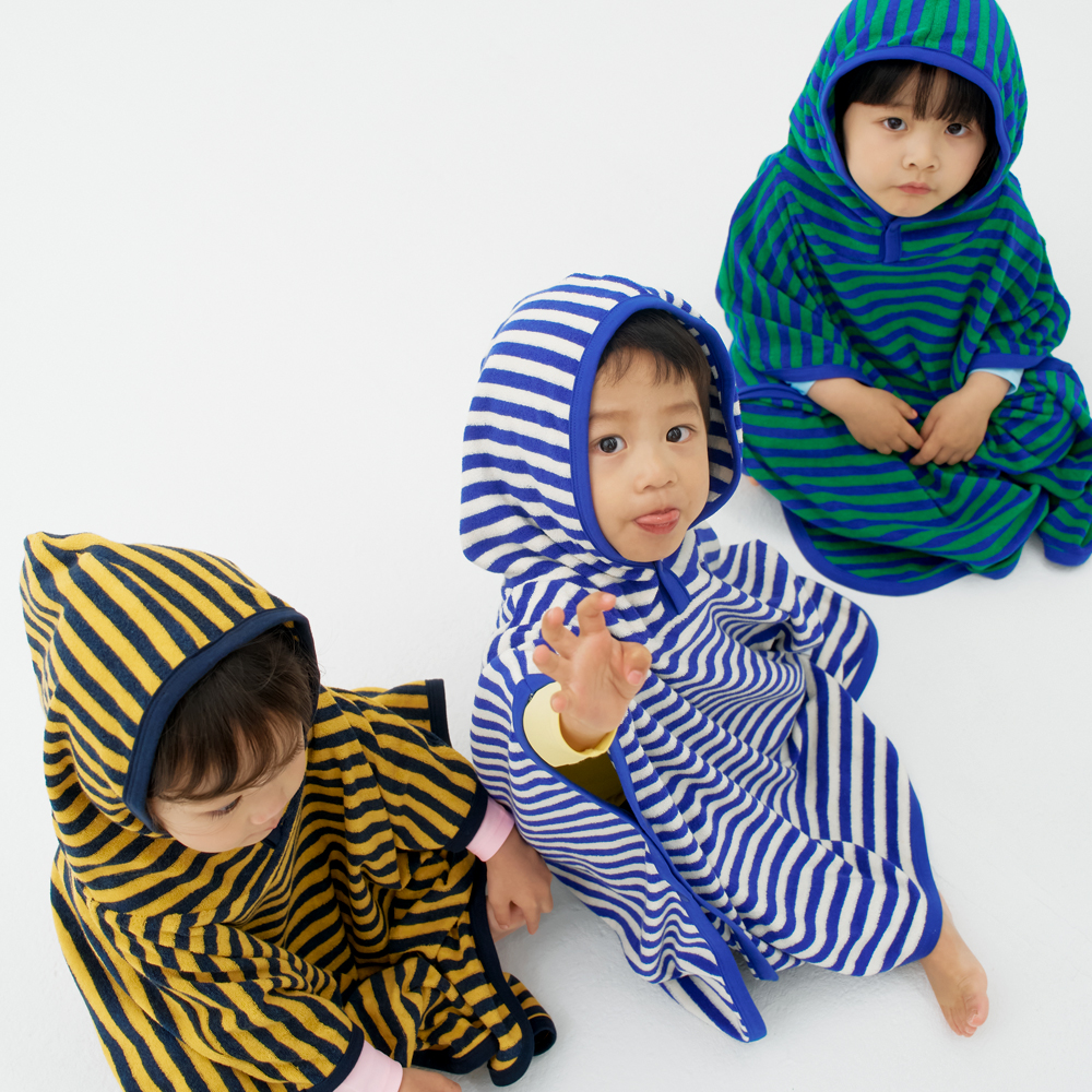 스테이지 스트라이프 아기 유아 키즈 비치 가운 목욕 사워 타올 물놀이 후드 타월 블루, L(95-125cm)