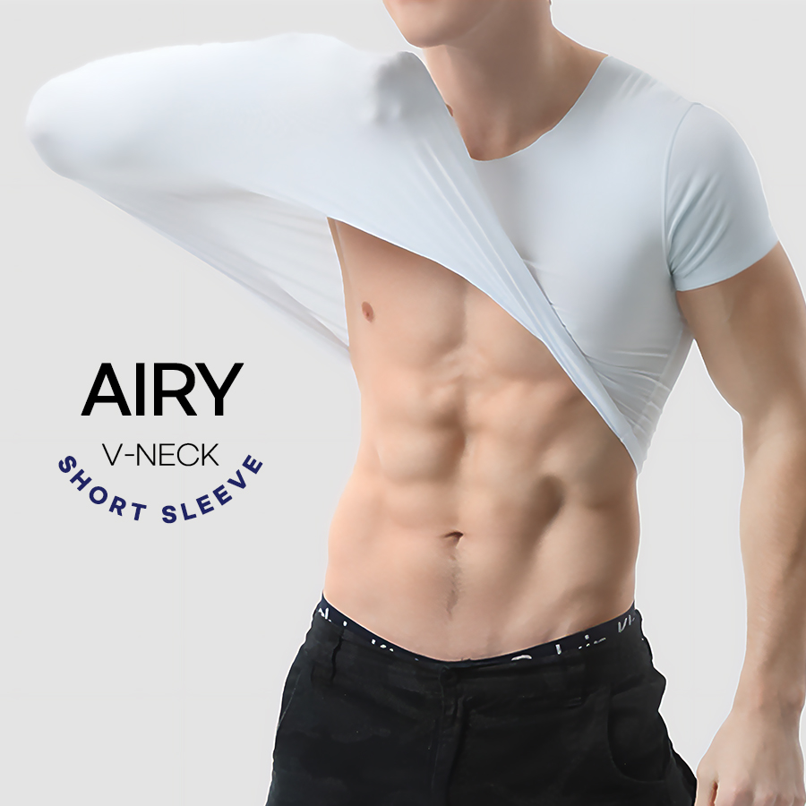 남성 에어리 심리스 반소매 런닝 브이넥 이너웨어 5P 세트 - 상세 이미지 2