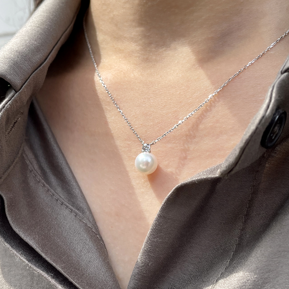 14K 18K 아코야 해수 8mm 진주 1부 랩 다이아 목걸이 - 상세 이미지 2