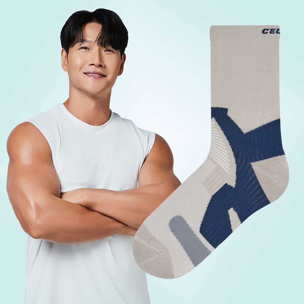 [셀버린 테이핑 양말 남자 중목] 발목보호대 크로스핏 마라톤 러닝양말 발목테이핑 그레이 - 상품 이미지