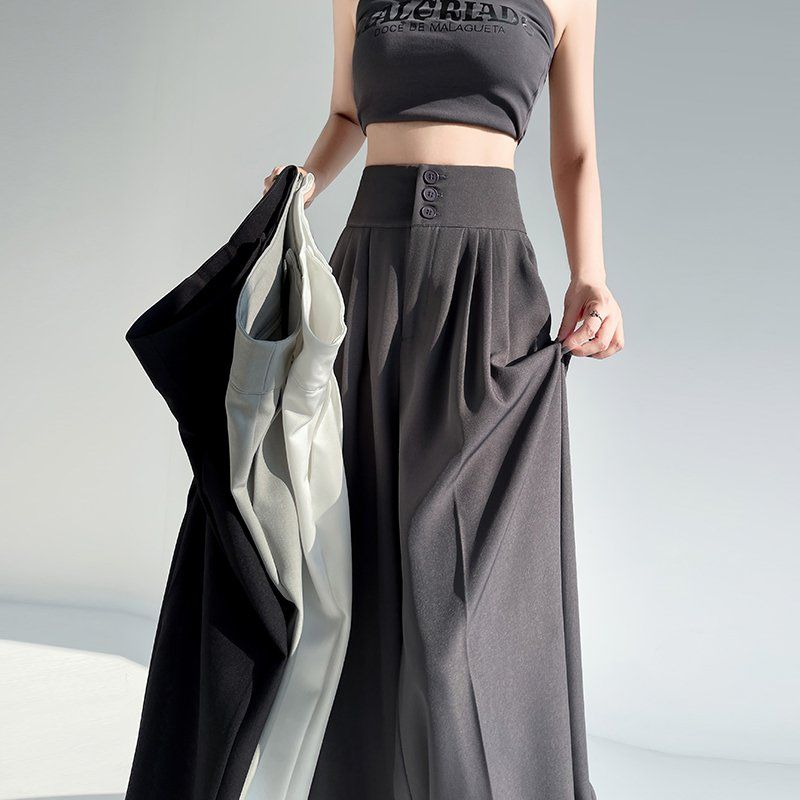 봄 여름 하이웨이스트 3가지기장 핀턱 와이드팬츠 쿨링 아이스실크 롱 슬랙스 - 상세 이미지 3