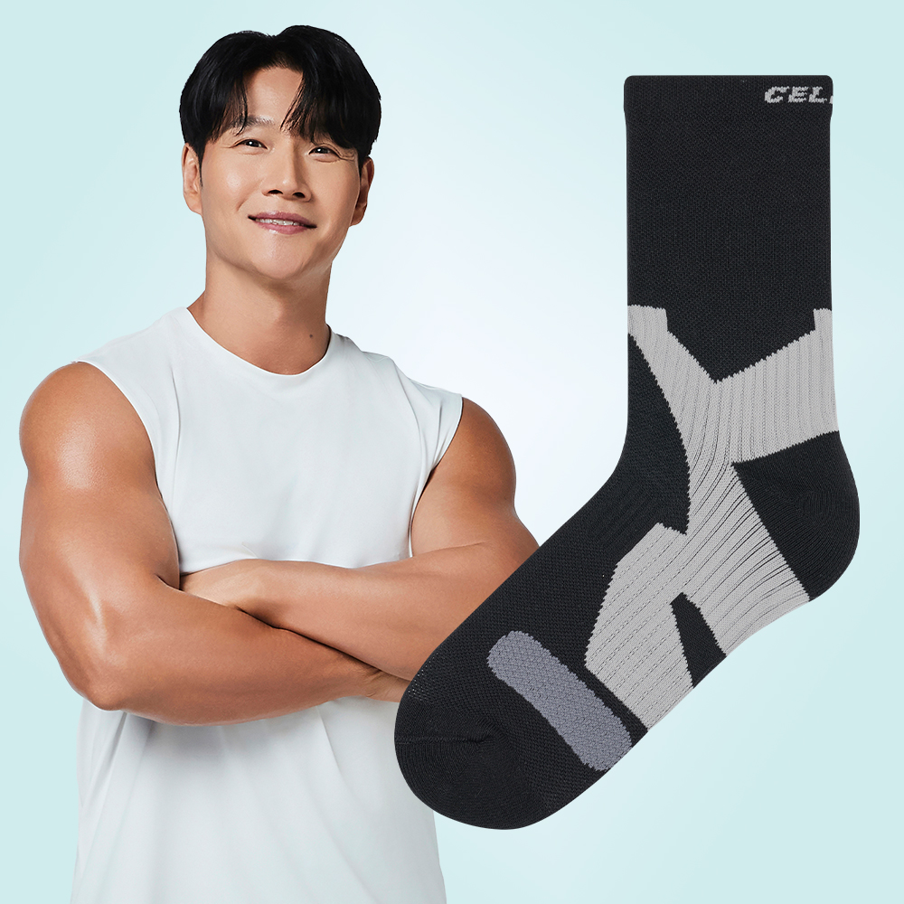 [셀버린 테이핑 양말 남자 중목] 발목보호대 크로스핏 마라톤 러닝양말 발목테이핑 블랙 - 상품 이미지