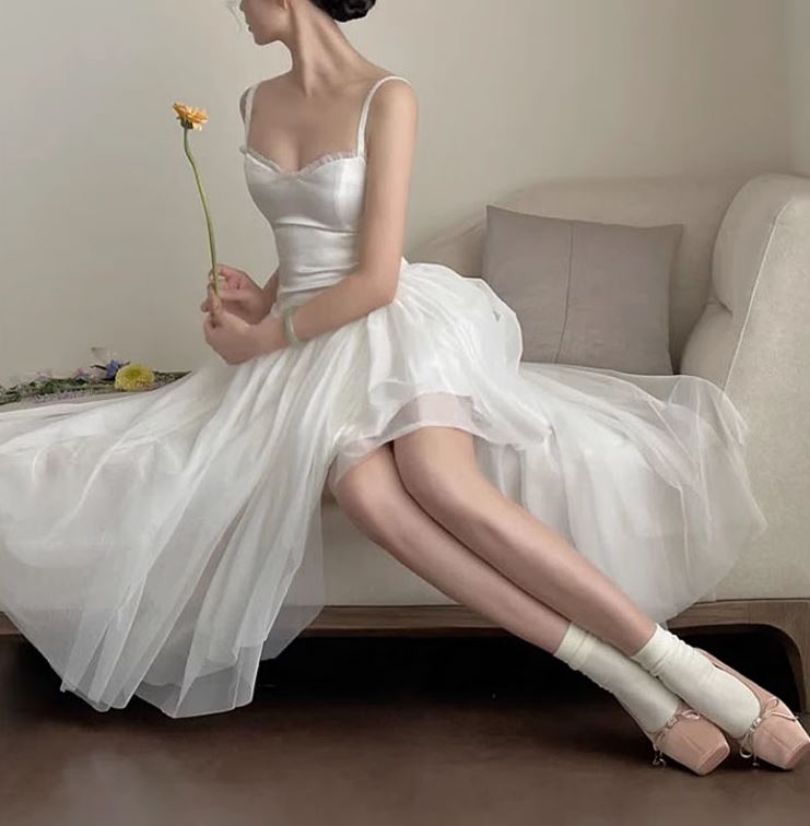 발레코어 미디 웨딩드레스 셀프웨딩 본식촬영 원피스 - 상세 이미지 2