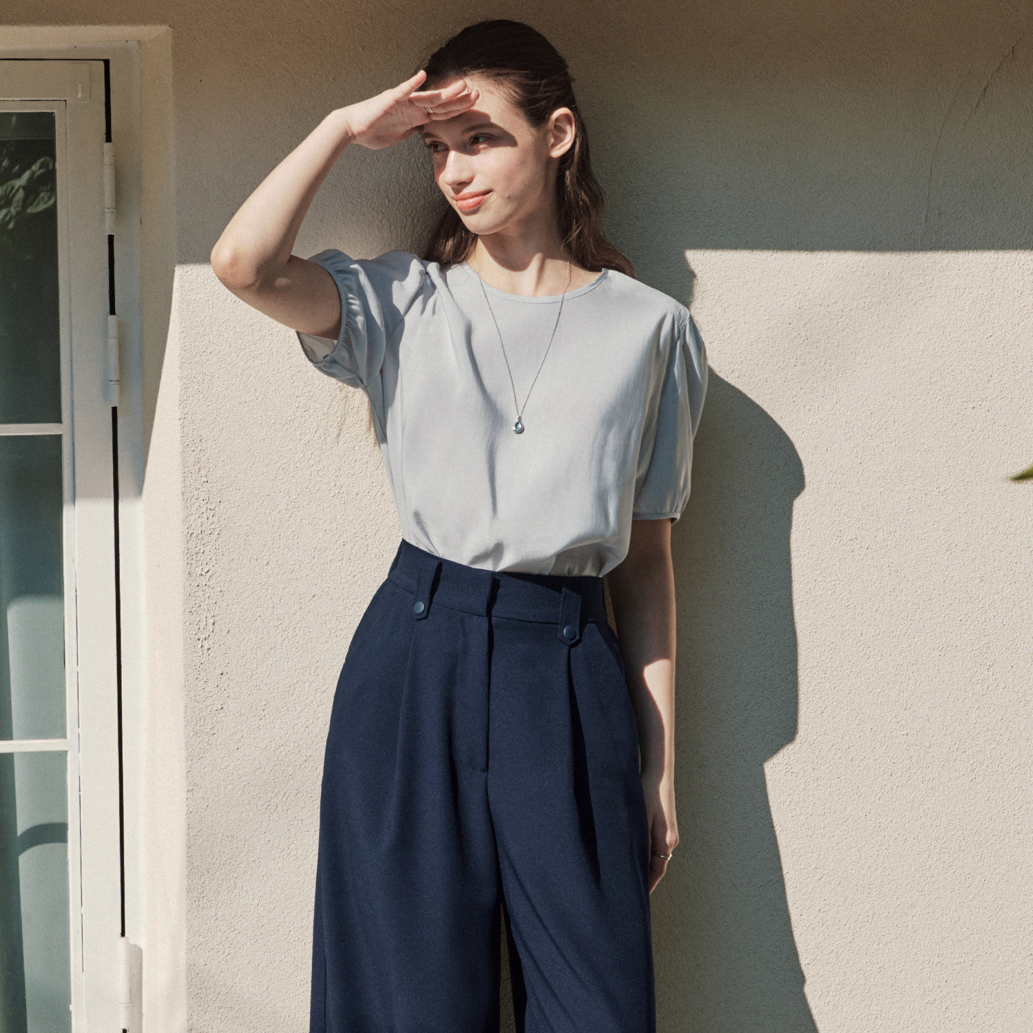 [제로스트릿] 밀키 반팔 블라우스 MILKY SHORT SLEEVE BLOUSE / BLUE GRAY - 상세 이미지 3