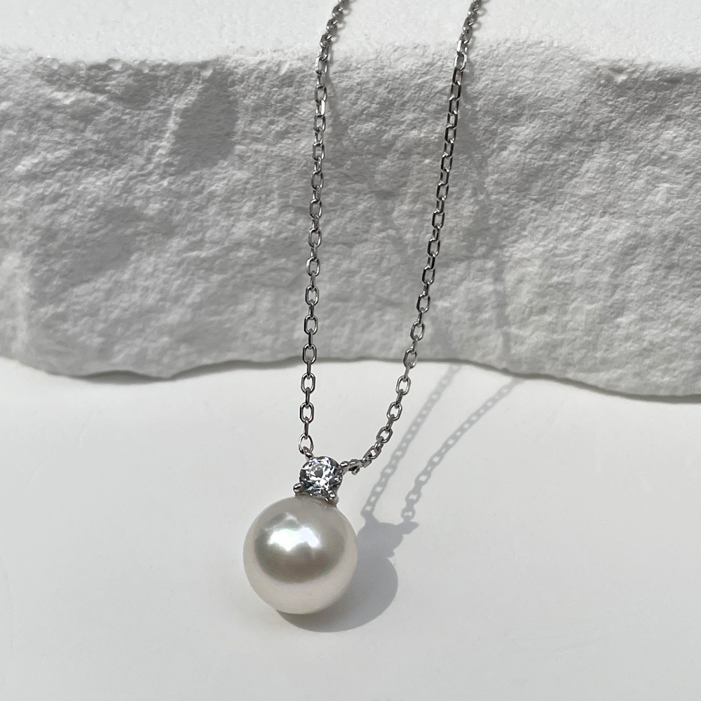 14K 18K 아코야 해수 8mm 진주 1부 랩 다이아 목걸이 - 상세 이미지 5