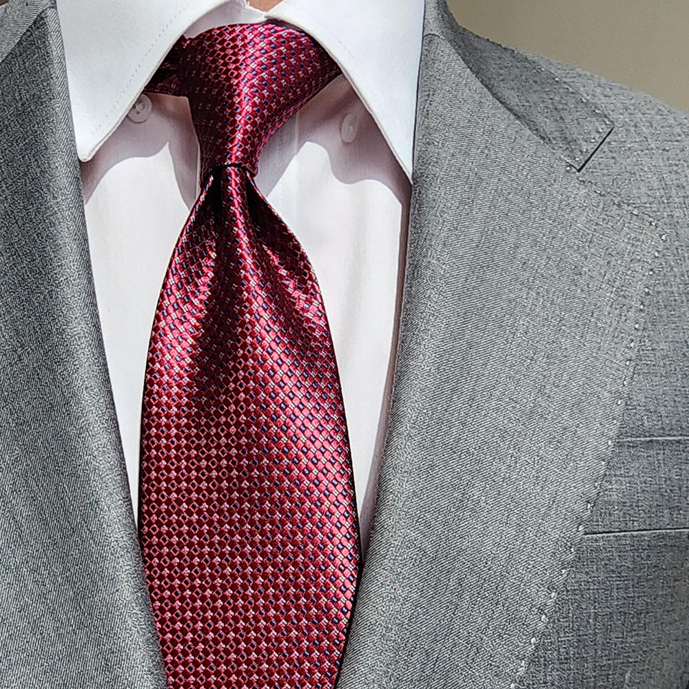 제임스핏 와인 올오버 클래식 샤틴 남자 정장 넥타이