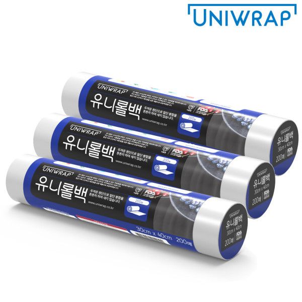 유니롤백 30cmx40cm 대 200매 x 3개 롤팩 크린 위생팩 유니랩 : 유나유통