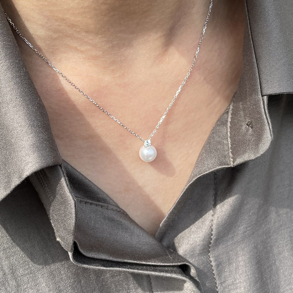14K 18K 아코야 해수 8mm 진주 1부 랩 다이아 목걸이 - 상세 이미지 3